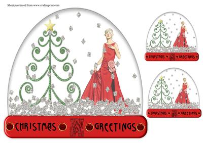 Art Deco Lady in Red Snowglobe Christmas