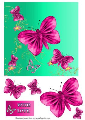 Pink and Green Butterflies Diagonal Over the Edge