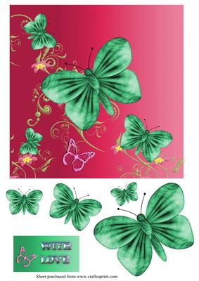 Pink and Green Butterflies Diagonal Over the Edge Card