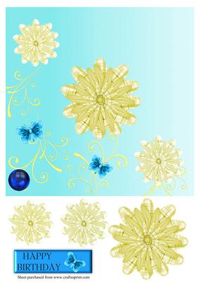 Yellow and Blue Flowers Diagonal Over the Edge