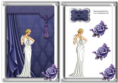 Art Deco Lady with Purple Rose