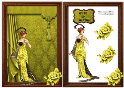 Art Deco Lady with Gold Rose and Frame