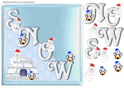 Snow with Cute Penguins and Snowmen Diagonal Over the Edge