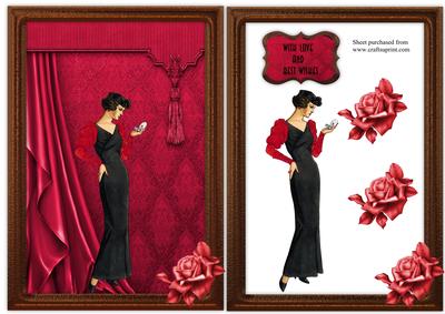 Art Deco Lady with Red Rose Frame
