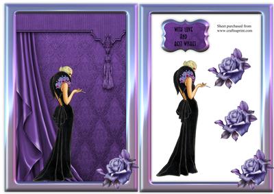 Art Deco Lady with Purple Drapes and Rose