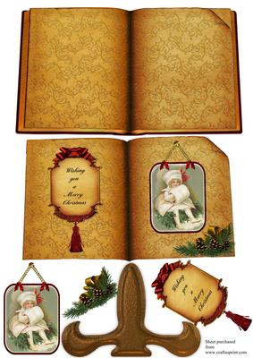 Vintage Style Christmas Book Card with Stand