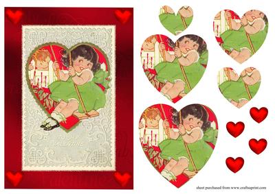 Vintage 1920's Girl Valentine Card Sheet