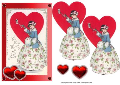 Vintage Lady Valentine Card Sheet