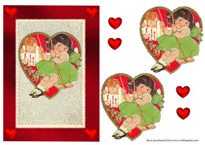 Vintage Cute Girl Valentines Day Card Front