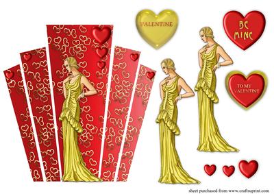 Valentine Art Deco Red and Gold Panels with Lady