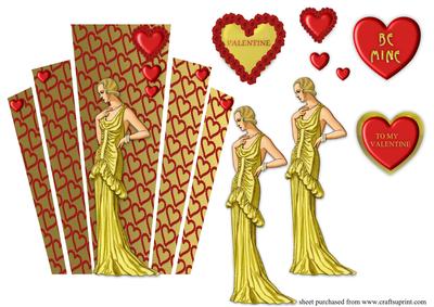 Valentines Day Art Deco Panels with Lady in Gold