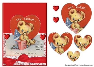 Cute Retro Teddy Over the Edge Valentines Card