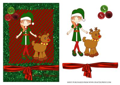 Cute Christmas Girl and Reindeer A5 Cardfront