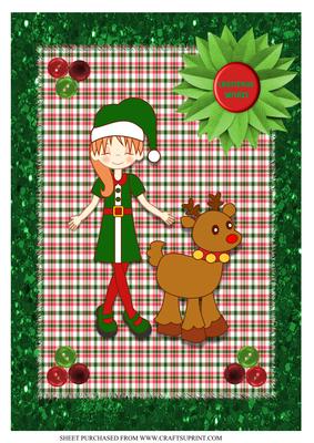 A4 Cute Sugar Doll and Reindeer Christmas Card
