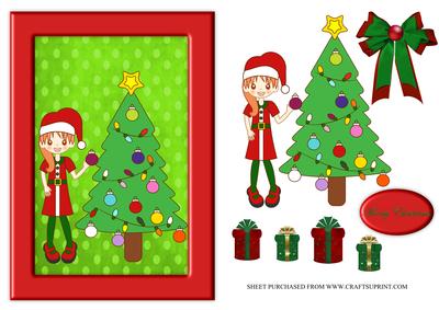 Christmas Cute Girl in Frame Card Front