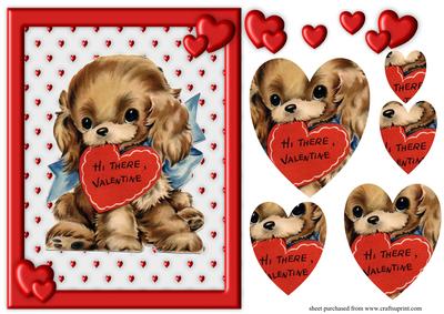 Retro Cute Puppy Valentine Pyramid Card Front