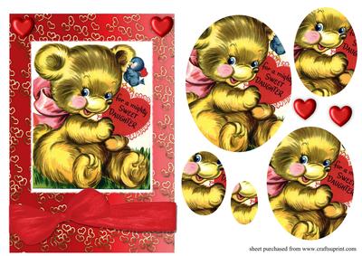 Cute Retro Bear Valentine for Daughter Pyramid Card