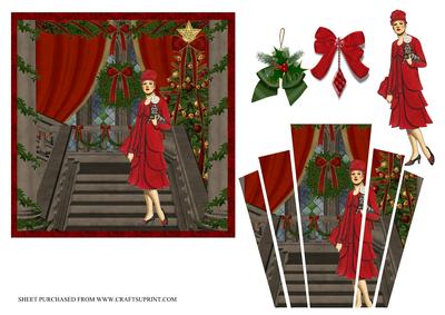 Art Deco Lady with Dog Christmas Card Front