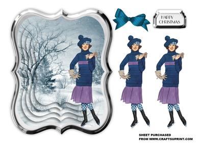 Christmas Art Deco Lady with Faux Pyramage Snowscape