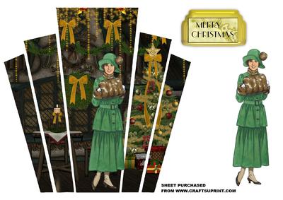 Christmas Art Deco Panels with Lady with Muff