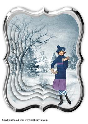 A4 Bracket Shaped Faux Pyramage Card Front with Deco Lady