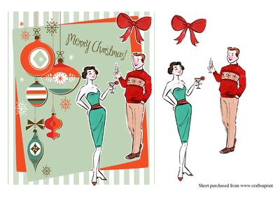 Retro Christmas Couple Card Front