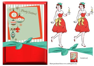 Retro Christmas Lady Enjoying a Drink Card Front