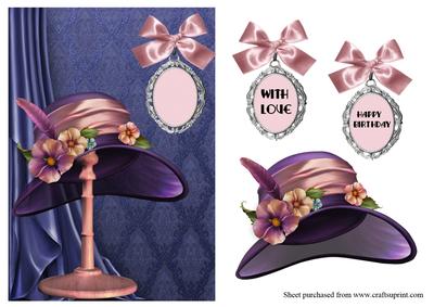Art Deco Era Purple Ladies Hat Card Front