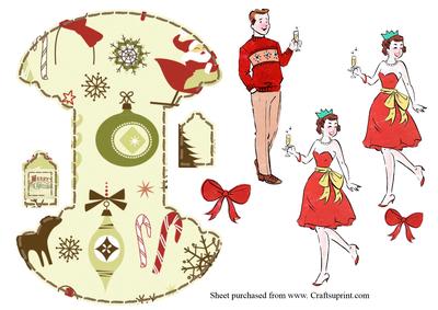 Retro Christmas Scalloped Wobble Card with Retro Couple