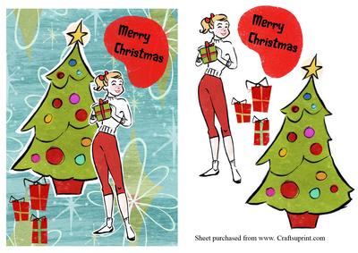 Retro Teenage Girl Christmas Card