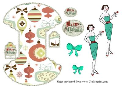 Retro Lady with Cocktail Wobble Card Christmas