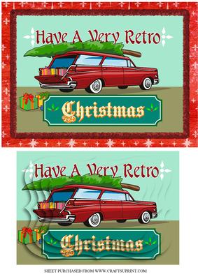 Retro Station Wagon Christmas Card Front with Faux Pyramage