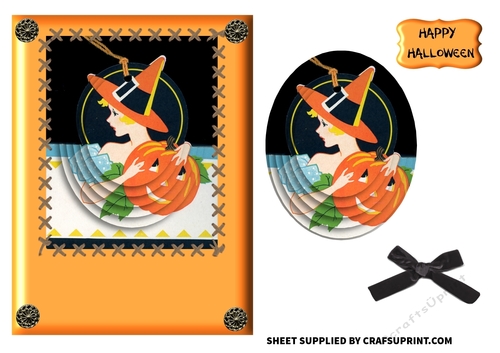 Art Deco Halloween card with faux pyramage