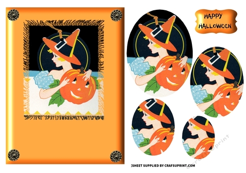 Art Deco Halloween card with oval pyramage