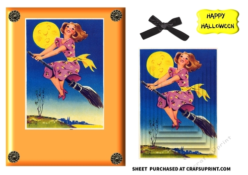  Halloween vintage retro card with 1940s image with faux pyramage