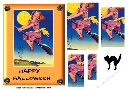  Halloween vintage retro card with 1940s image with pyramage design