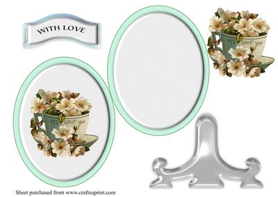 Vintage Tea Cup with Flowers Plate Sheet
