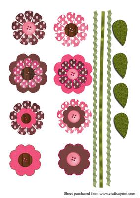 Pink and Chocolate Button Flower Embellishments