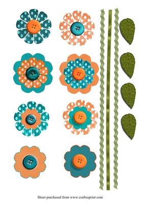 Button Paper Flower Embellishments in Turquiose and Orange