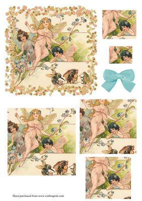 Vintage Fairies with Floral Frame Pyramid Sheet