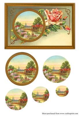 Vintage Village and River Scene Pyramage Sheet