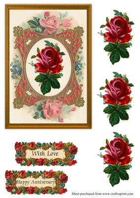 Vintage Rose in Ornate Frame with Decoupage Sheet