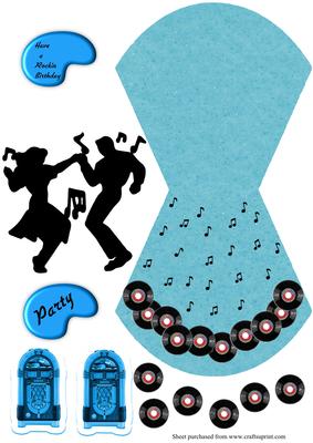 1950s Jiving Fun in Blue Wobble Card