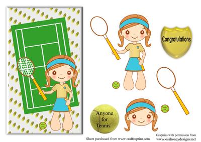 Tennis Girl Congratulations Topper with Decoupage