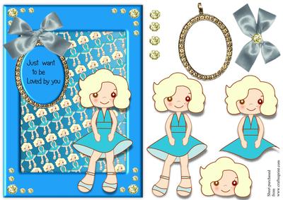 Cute Marilyn in Blue Card Front with Decoupage