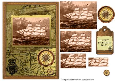 Vintage Ship Fathers Day Pyramid Card Front