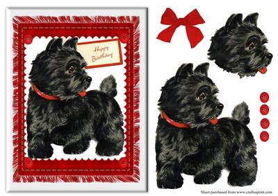 Vintage Terrier Birthday Card Topper with Decoupage
