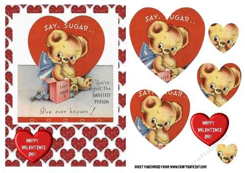 Cute bear vintage retro valentines day card heart pyramage