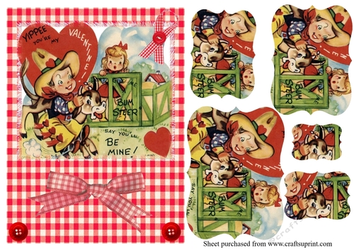 retro vintage cute cowboy valentines day pyramage card