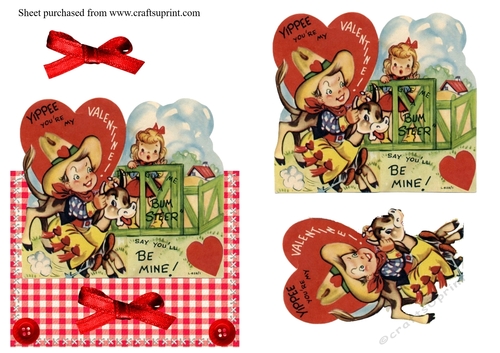 Retro vintage cute cowboy over the edge valentines day card
